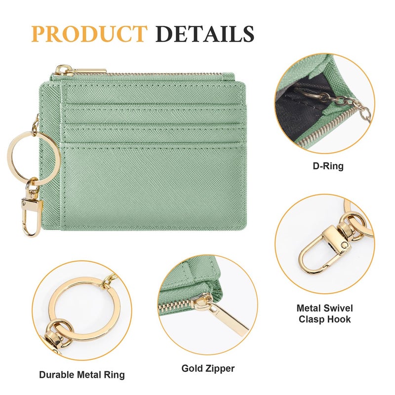 Sodsay Card Case Slim Front Pocket Wallet for Women Credit Card Holder with Keychain(CH Light Green) - Image 3